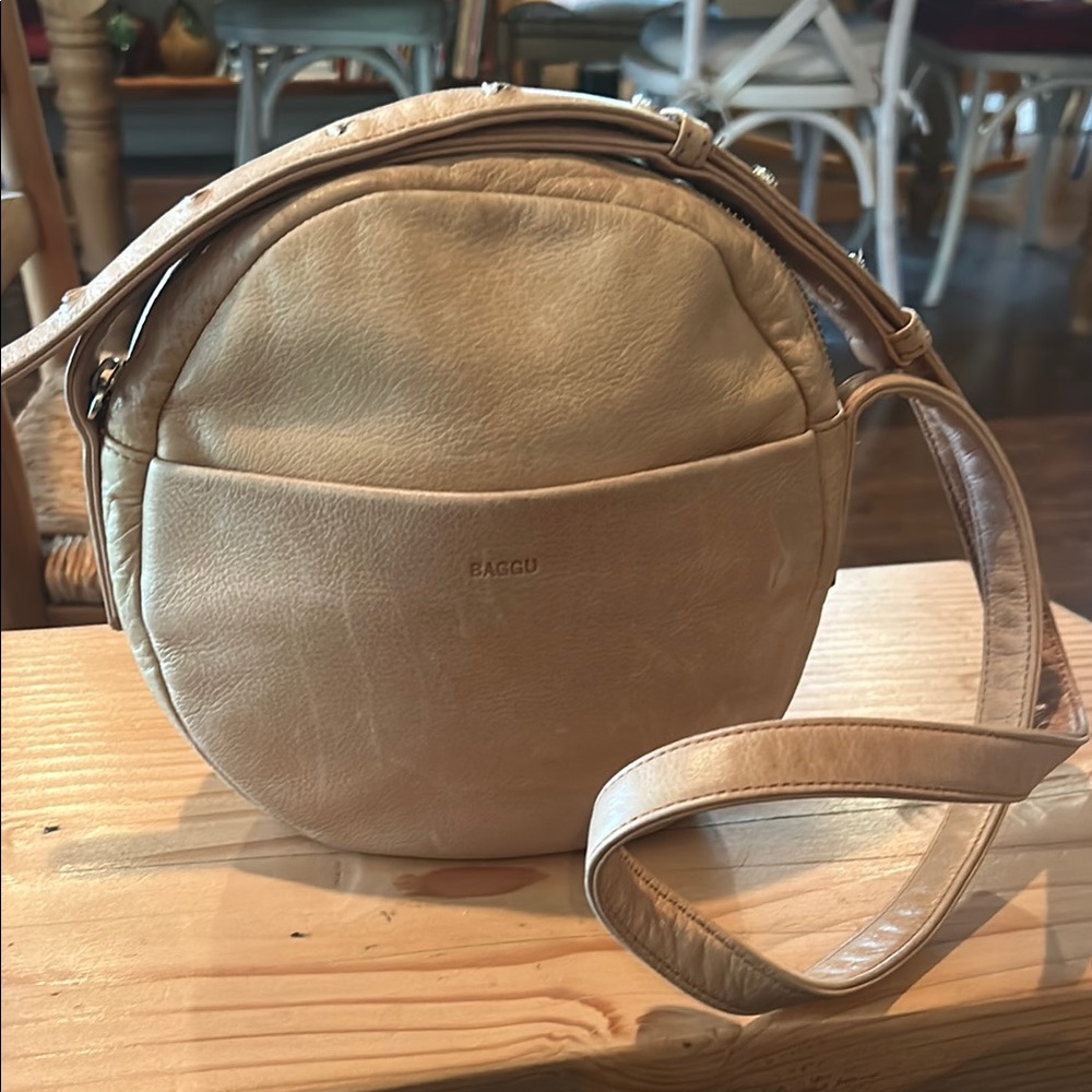 Baggu Tan Leather Crossbody Bag
